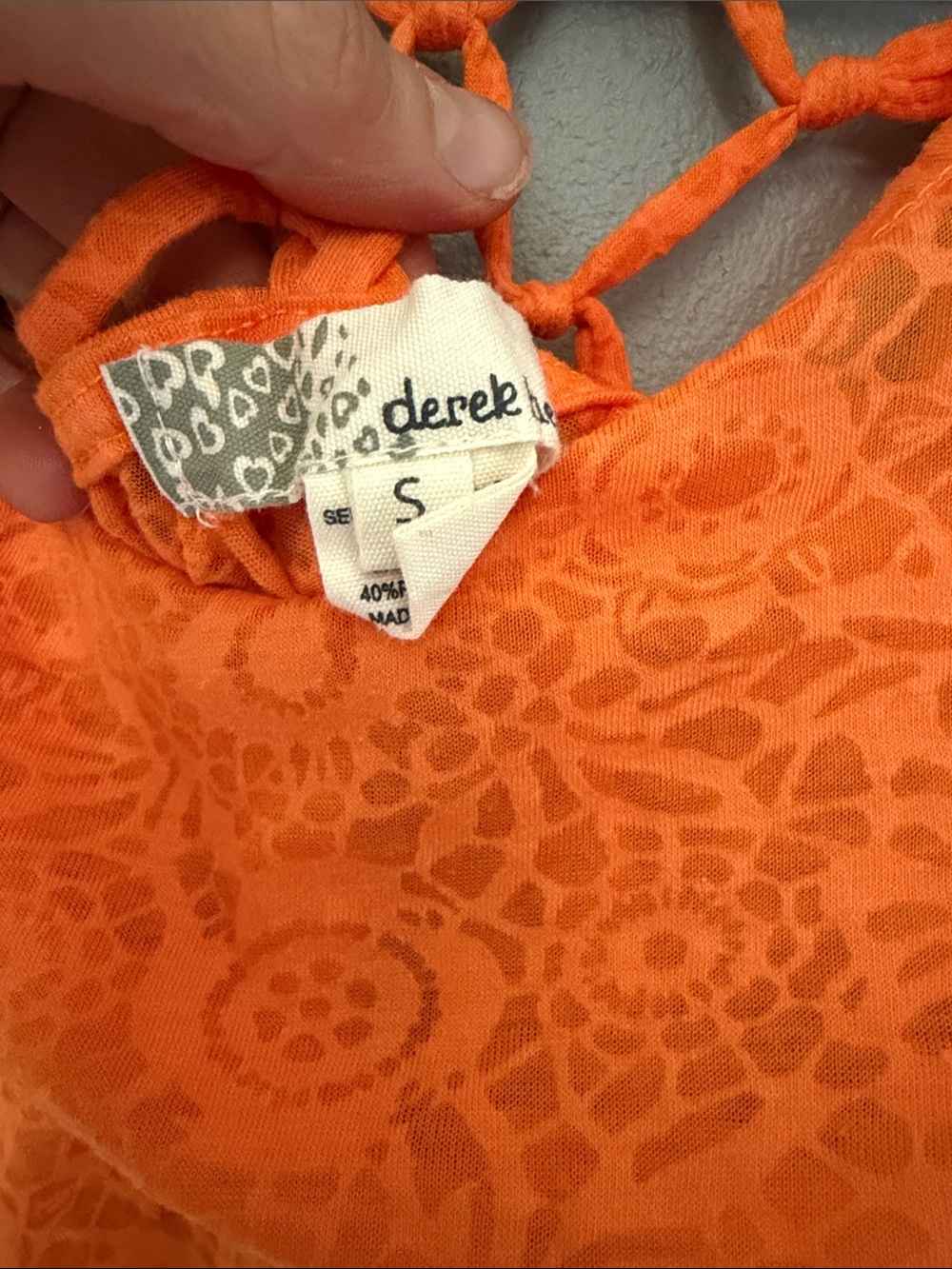 Derek Heart Boho Floral Strappy Lattice Back Sheer Orange Lace Tee S - Picture 7 of 9